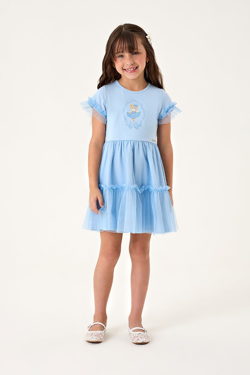 Vestido Infantil Menina em Cotton com Tule Glitter
