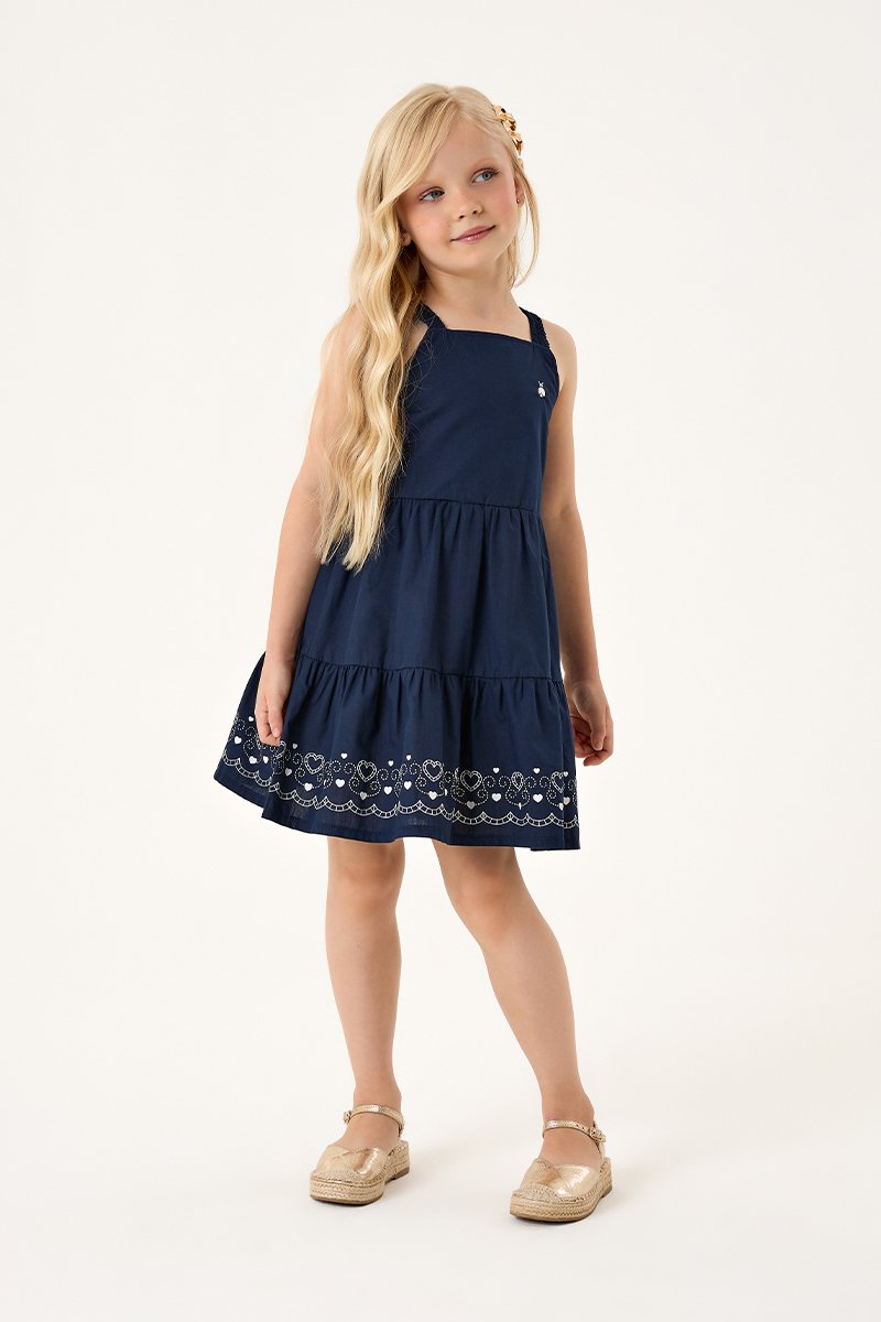 Vestido Infantil Menina com Recorte Marias em Tricoline
