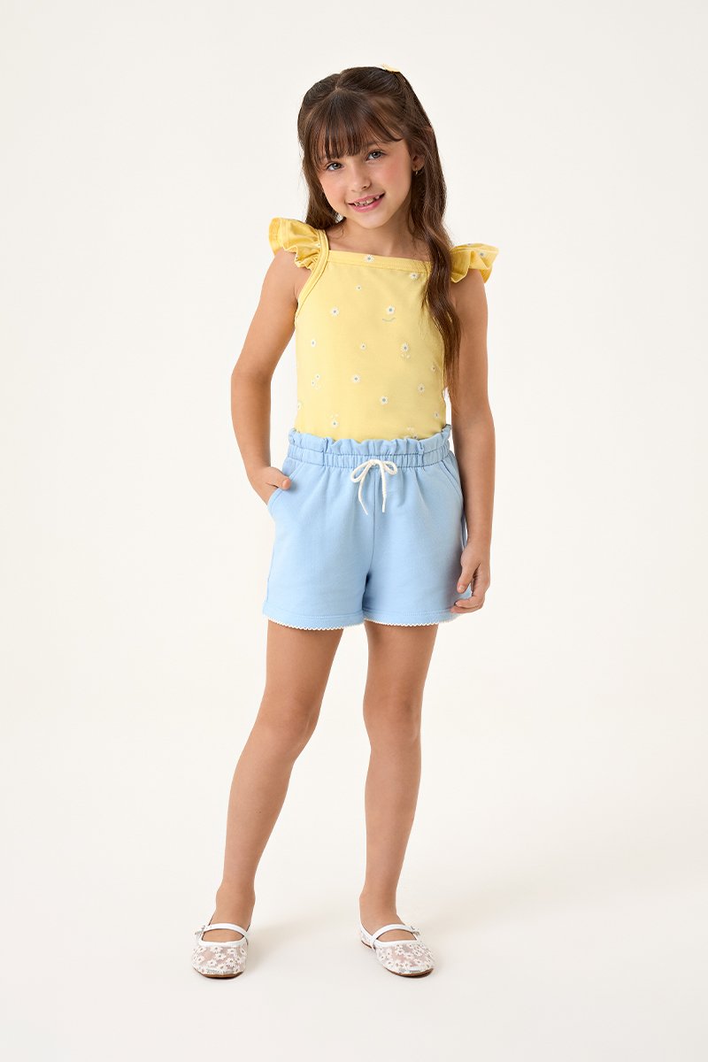 Conjunto Infantil Menina Regata em Cotton e Short Clochard em Moletinho