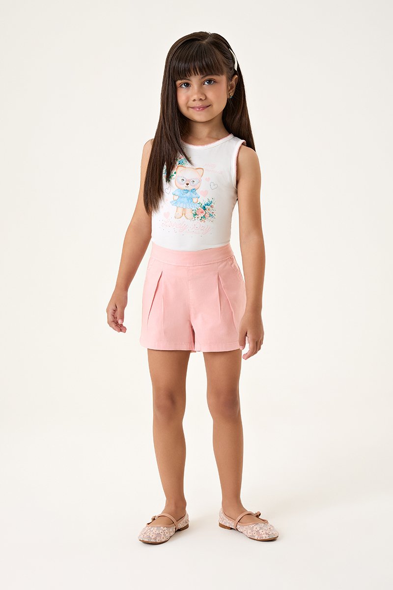 Conjunto Infantil Menina Regata em Malha Suede Modal e Short em Sarja com Elastano