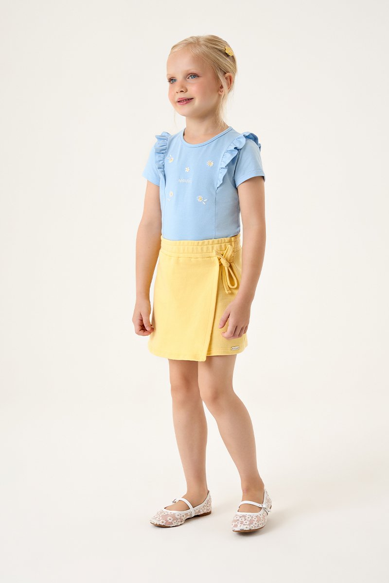 Conjunto Infantil Menina Blusa em Cotton e Short Saia em Moletinho