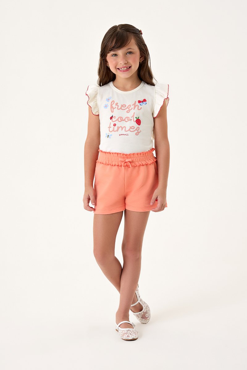 Conjunto Infantil Menina Blusa em Cotton e Short em Moletinho