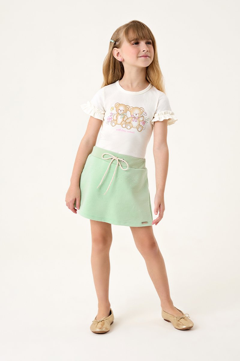 Conjunto Infantil Menina Blusa em Cotton e Short em Moletinho