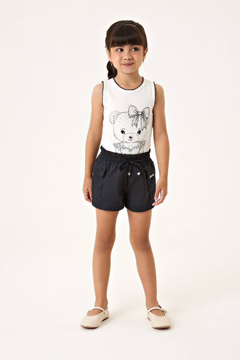 Conjunto Infantil Menina Regata em Cotton e Short Clochard em Tricoline