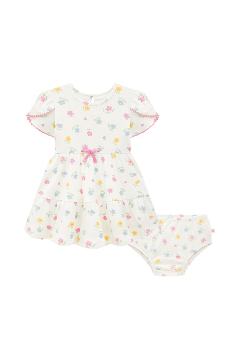 Conjunto Bebê Menina Vestido e Calcinha em Ribana Canelada
