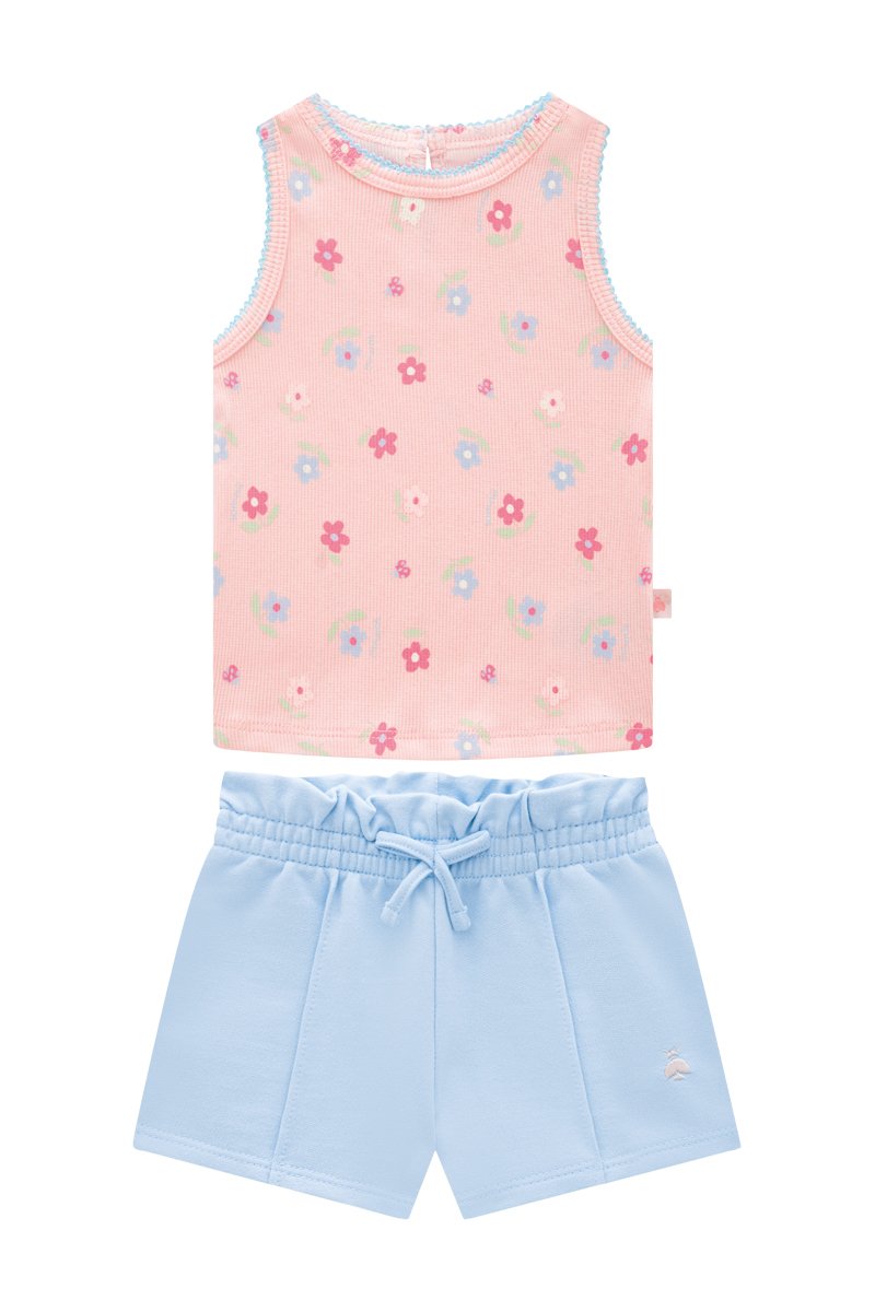 Conjunto Beb&ecirc; Menina Regata em Ribana Canelada e Short Clochard em Moletinho