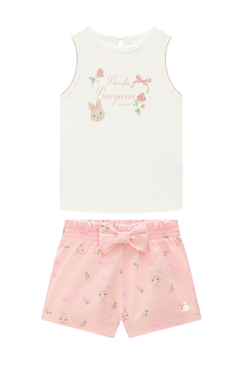 Conjunto Beb&ecirc; Menina Regata em Cotton e Short em Linho Leve com Estampa Digital