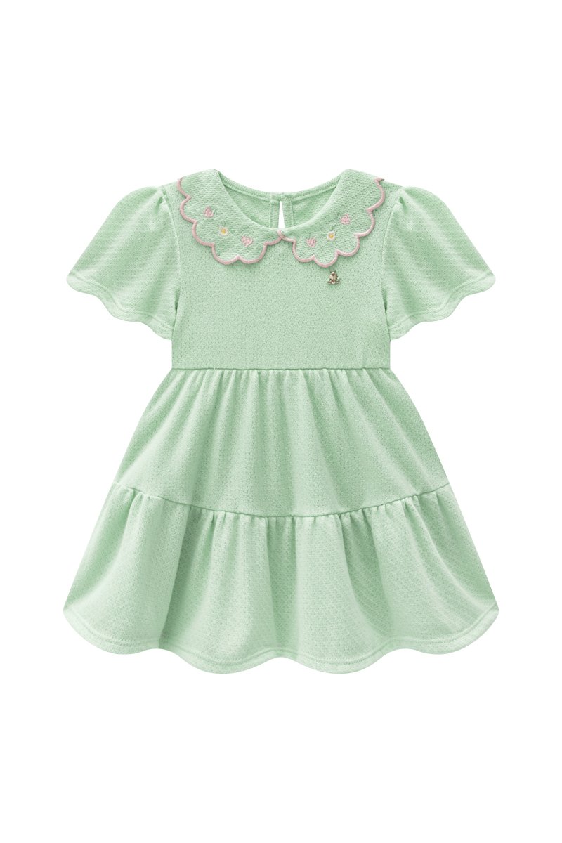 Vestido Beb&ecirc; Menina em Malha Croch&ecirc; Delicada
