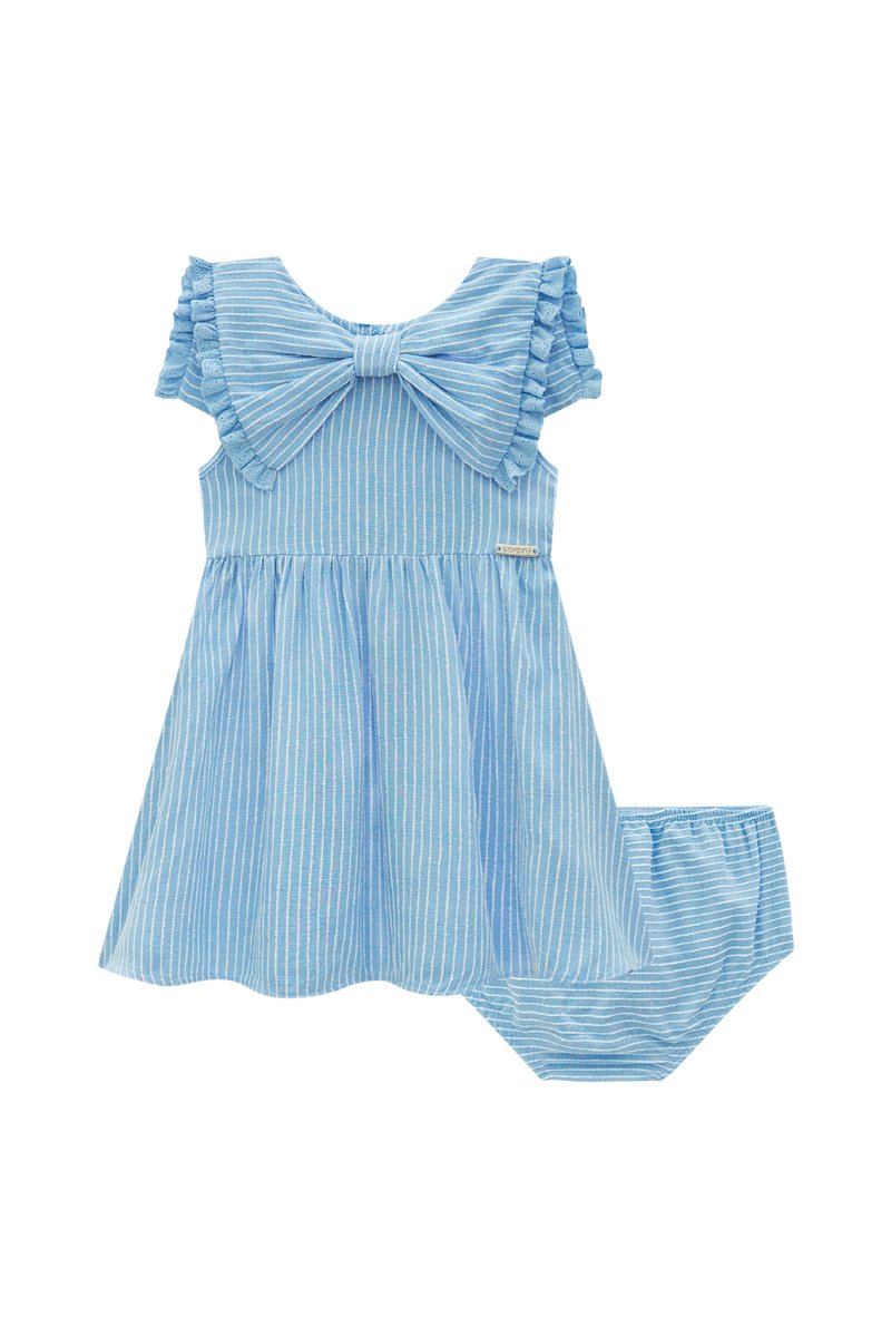 Conjunto Bebê Menina Vestido e Calcinha em Tricoline Maquinetada