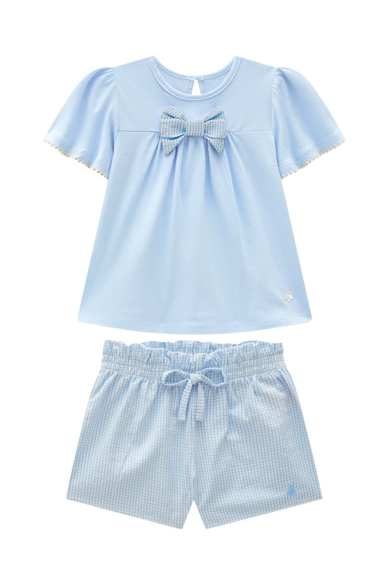 Conjunto Bebê Menina Blusa em Cotton e Short Clochard em Tricoline