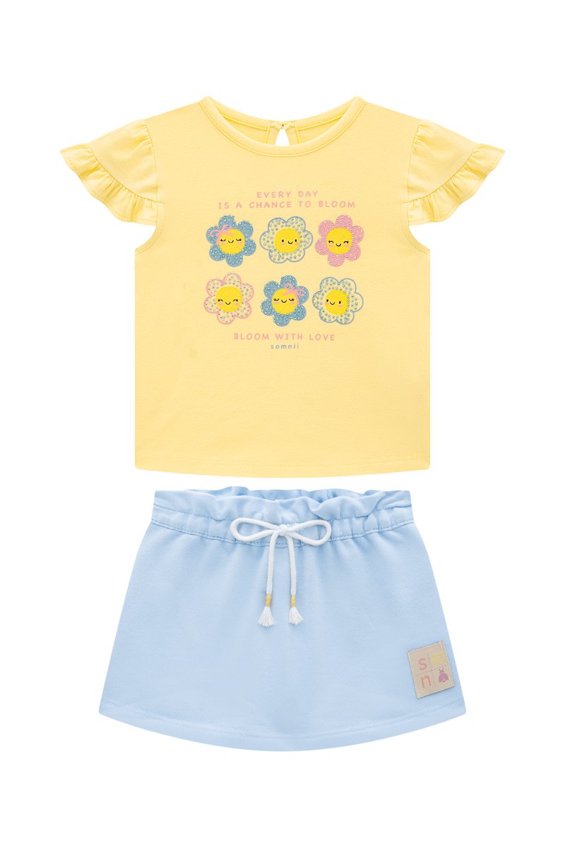 Conjunto Beb&ecirc; Menina Blusa em Cotton e Short Saia em Moletinho