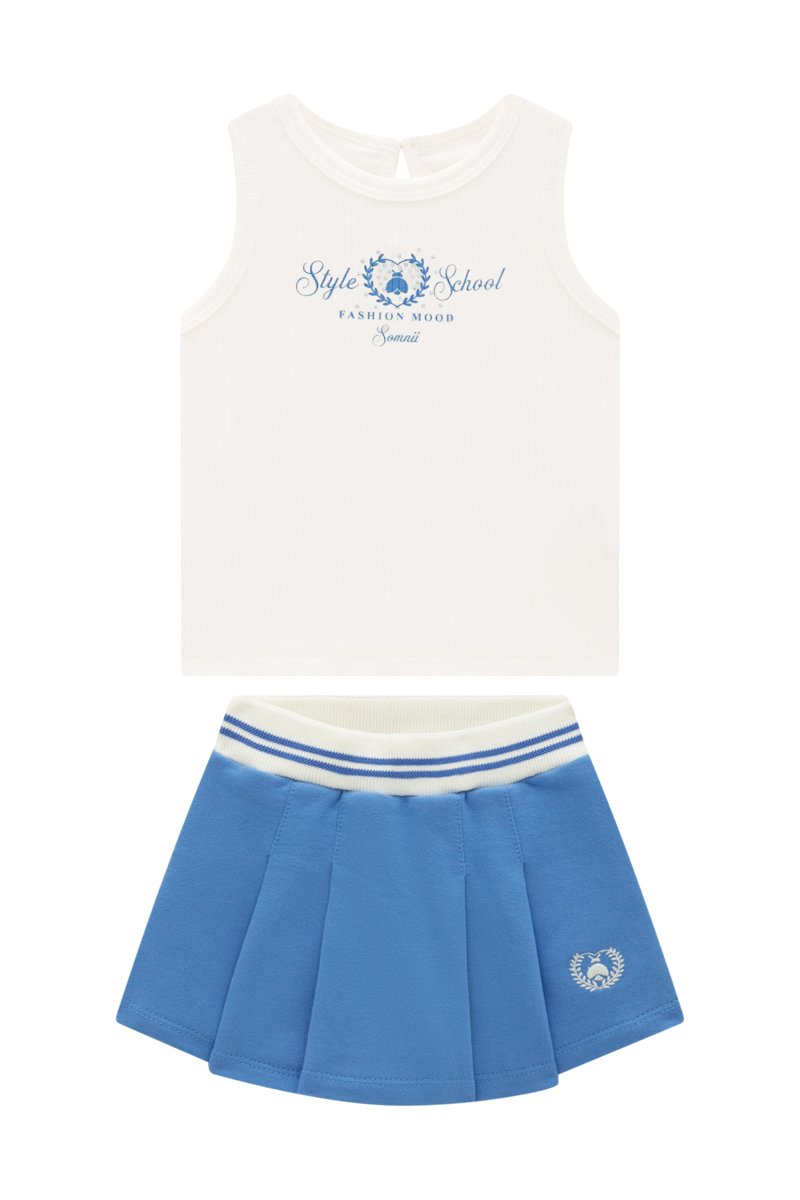 Conjunto Beb&ecirc; Menina Regata em Cotton Canelado e Short Saia em Moletinho