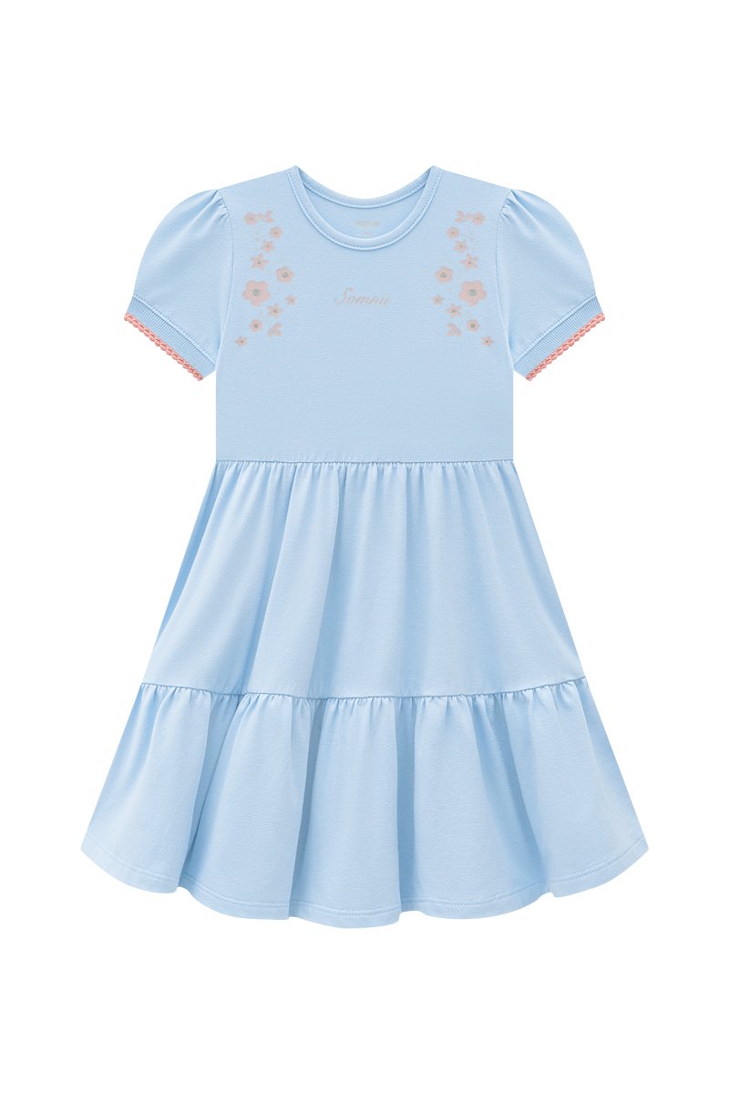 Vestido Infantil Menina em Cotton com Recorte Marias