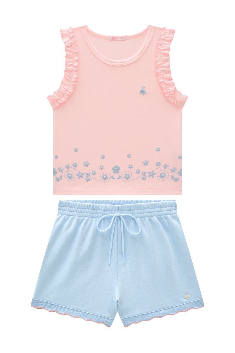 Conjunto Infantil Menina Regata Box em Cotton e Short em Moletinho