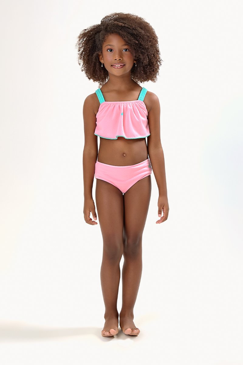 Biqu&iacute;ni Infantil Menina Top e Calcinha em Malha Jacquard