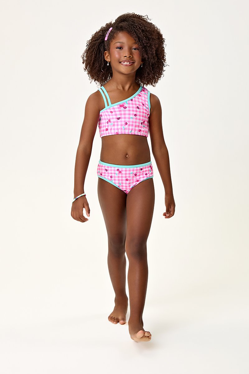 Biquíni Infantil Menina Top e Calcinha em Malha com Elastano, Estampa Sublimada e Proteção UV 50+
