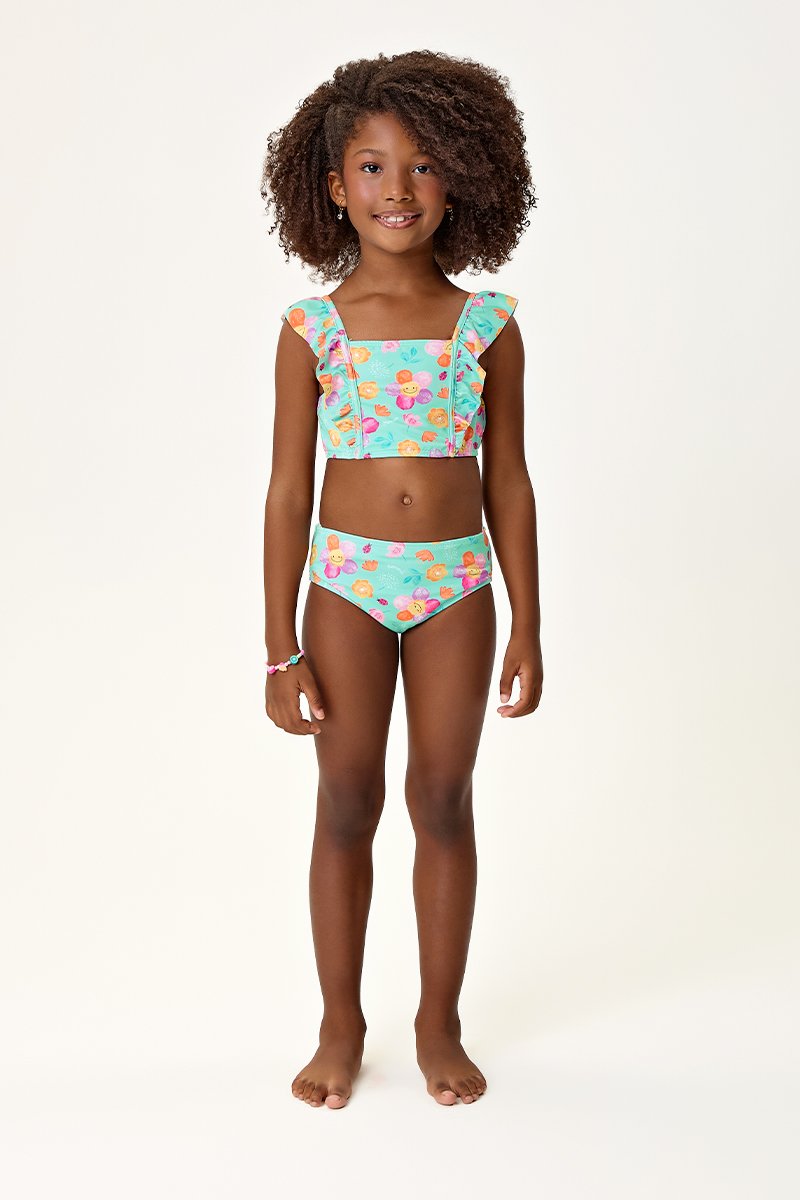 Biquíni Infantil Menina Top e Calcinha em Malha com Elastano, Estampa Sublimada e Proteção UV 50+