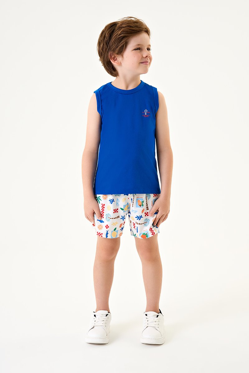 Conjunto Infantil Menino Regata em Meia Malha e Bermuda em Nylon