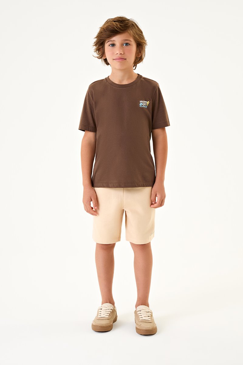 Conjunto Infantil Menino Camiseta em Meia Malha e Bermuda em Moletinho
