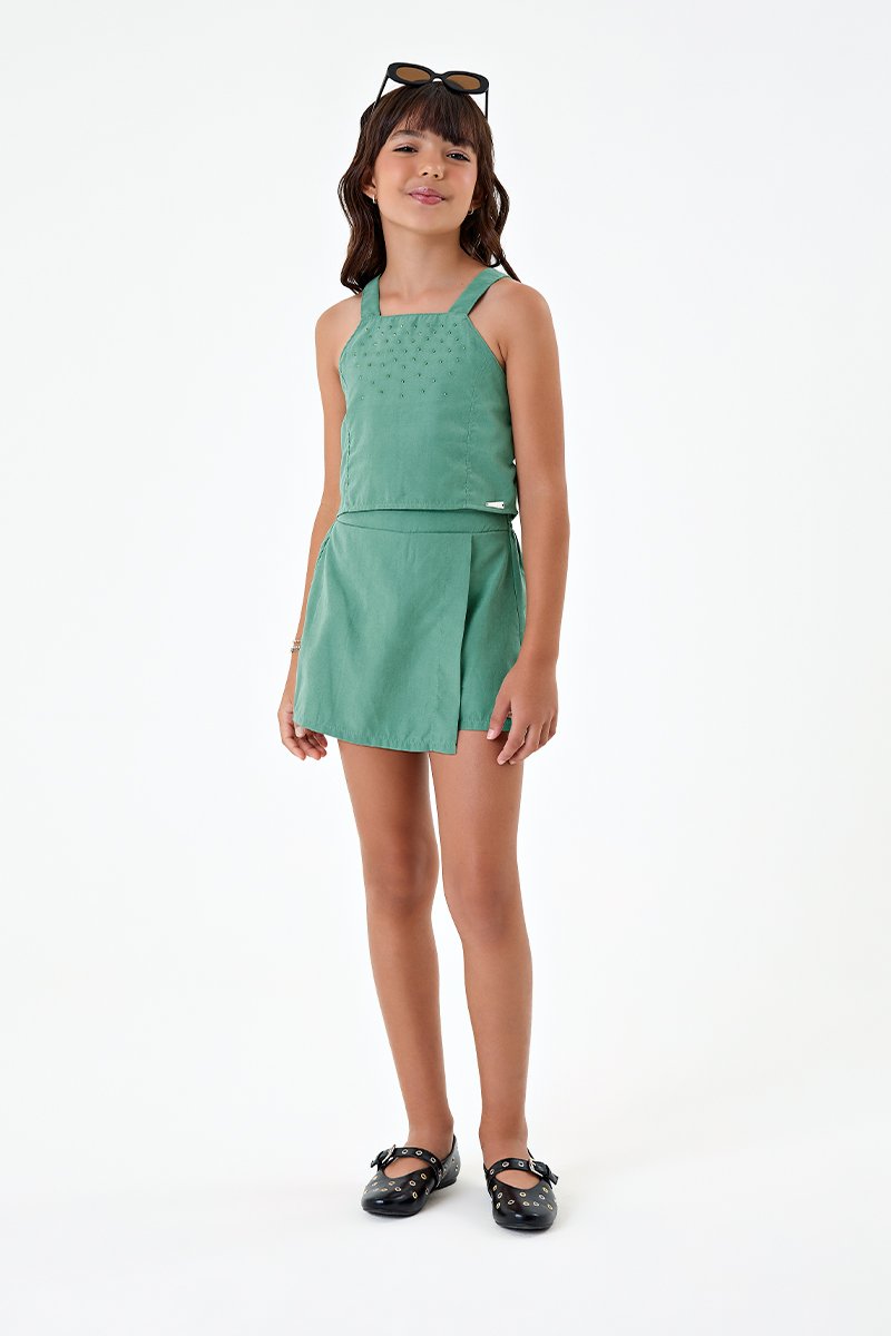 Conjunto Infantil Menina Blusa Cropped e Short Saia em Nylon SmashM NYLON SMASH