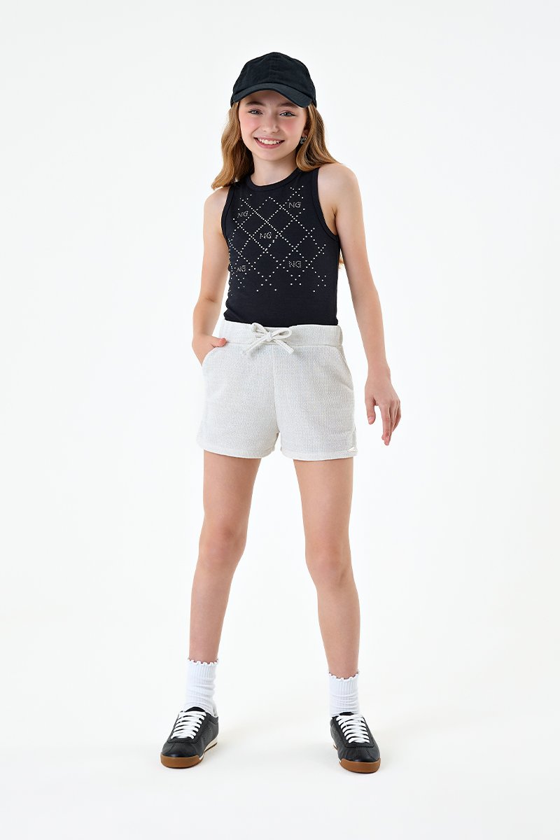 Conjunto Infantil Menina Regata Box em Cotton e Short em Moletinho Shine
