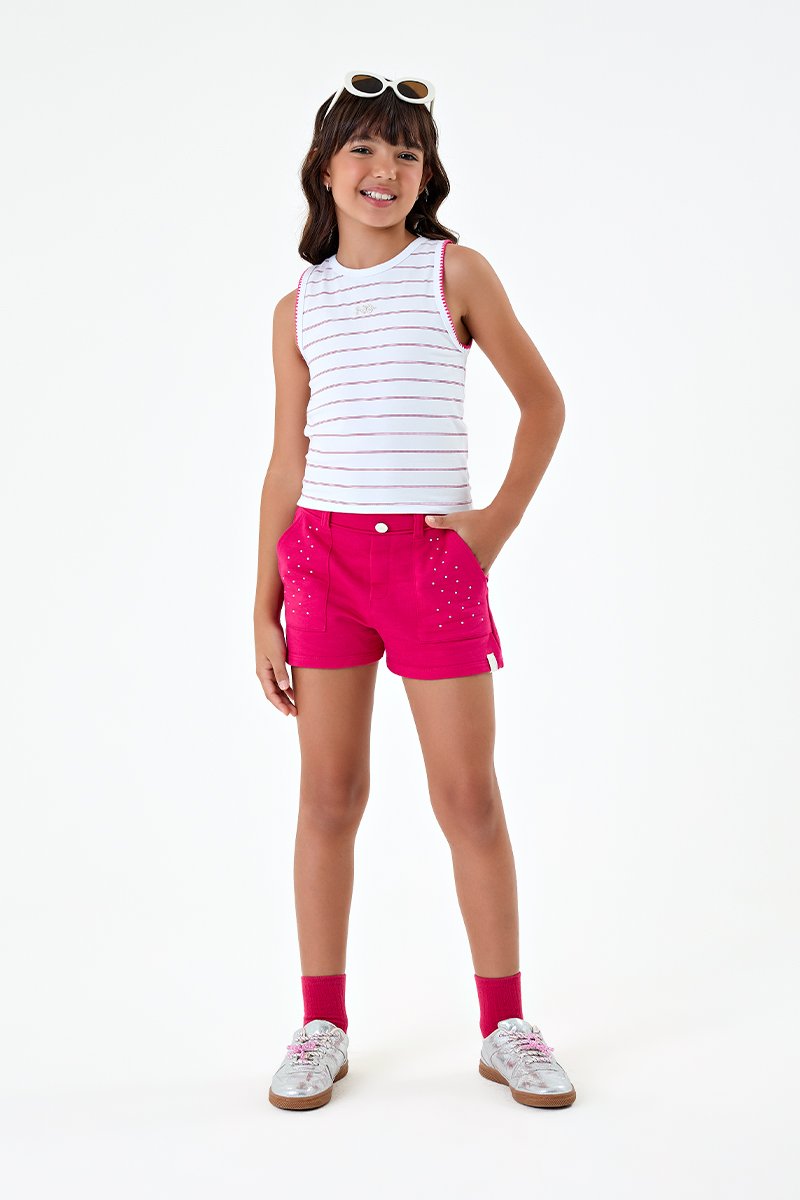 Conjunto Infantil Menina Regata Box em Cotton e Short em Moletinho
