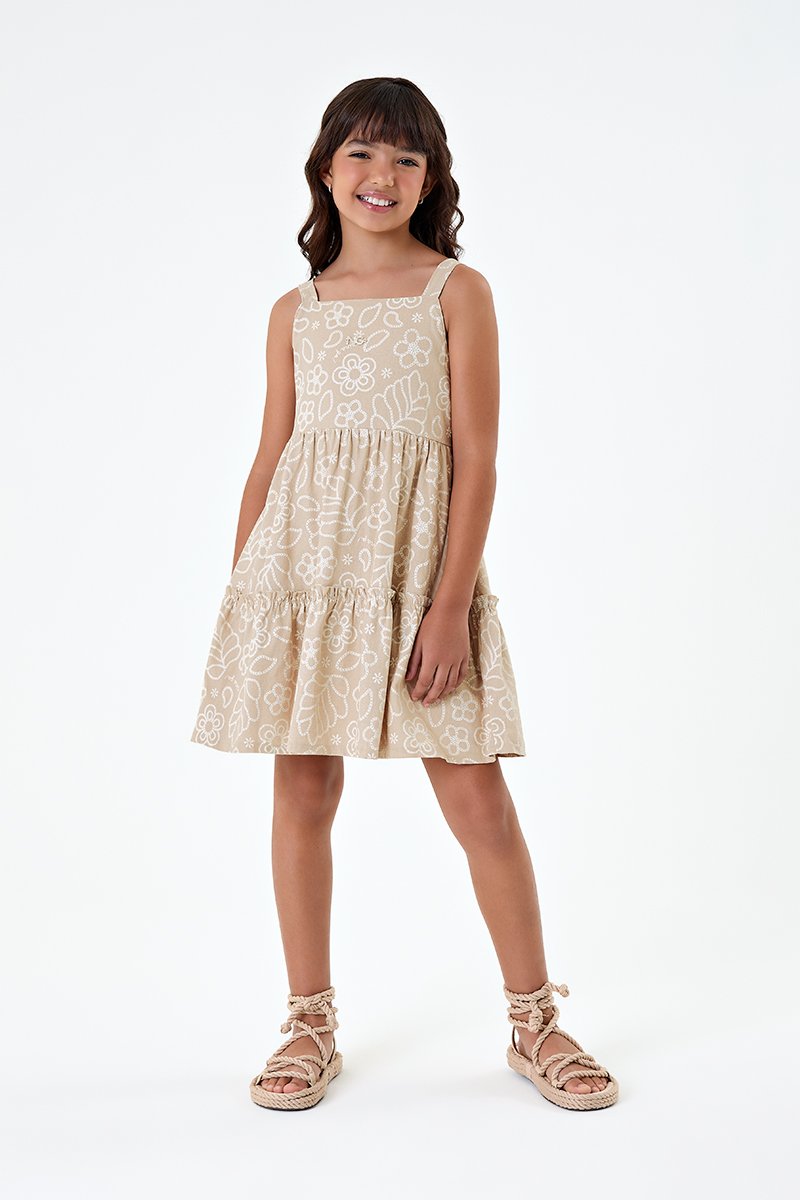 Vestido Infantil Menina em Linho com Elastano