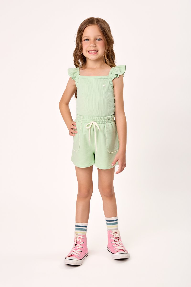 Conjunto Infantil Menina Regata em Ribana Canelada e Short em Moletinho