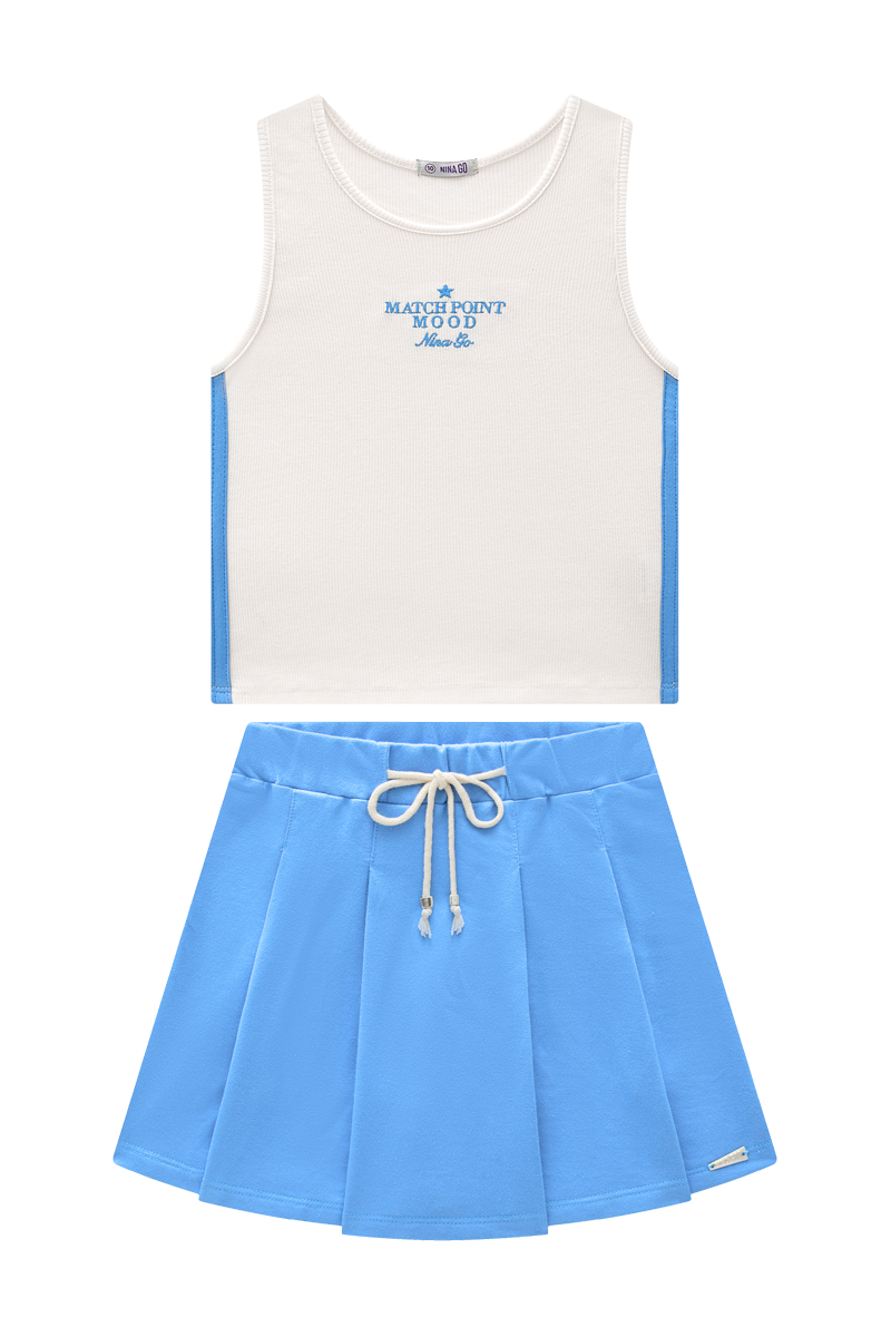 Conjunto Infantil Menina Regata Box Canelada e Saia em Moletinho com Short Interno