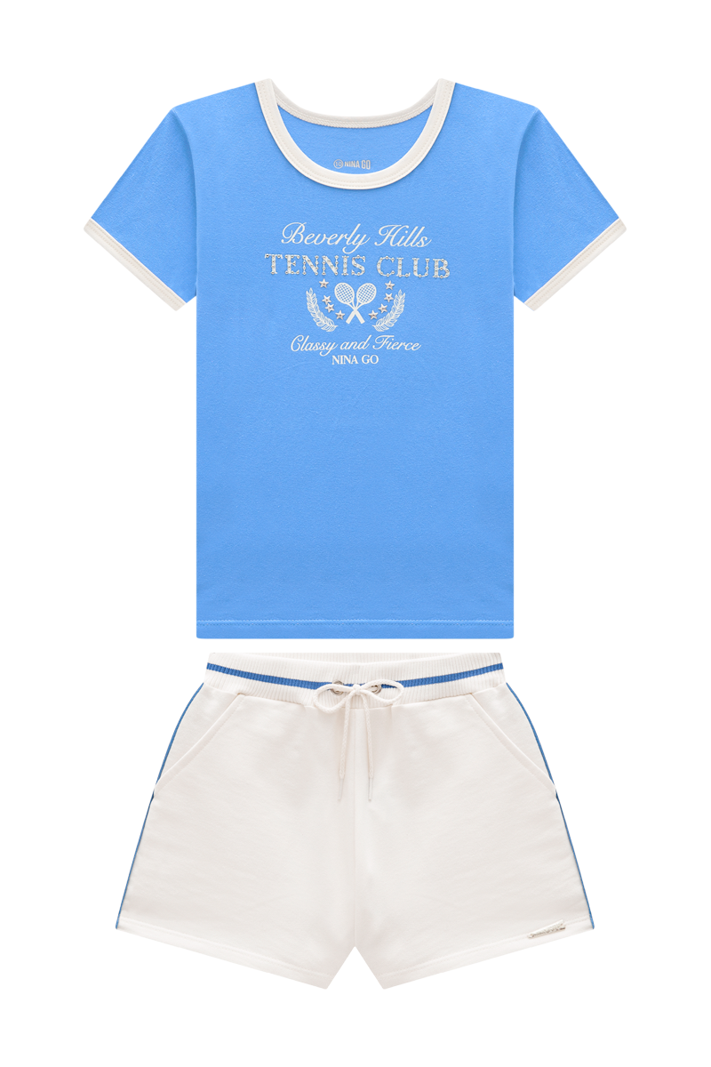 Conjunto Infantil Menina Blusa em Cotton e Short em Moletinho
