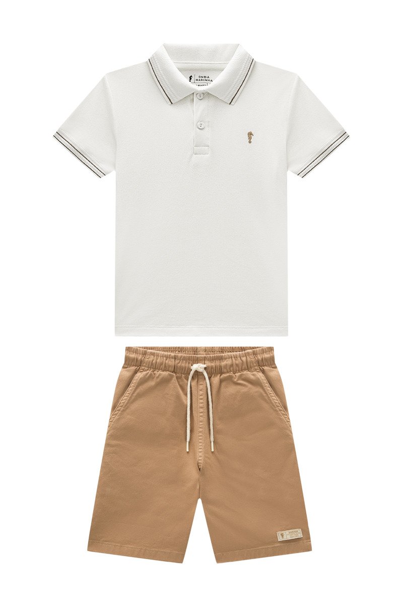 Conjunto Infantil Menino Polo em Piquet Confort e Bermuda em Sarja Papelada