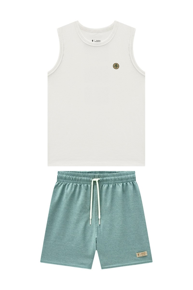 Conjunto Infantil Menino Regata em Meia Malha e Shorts em Nylon Melange com Elastano