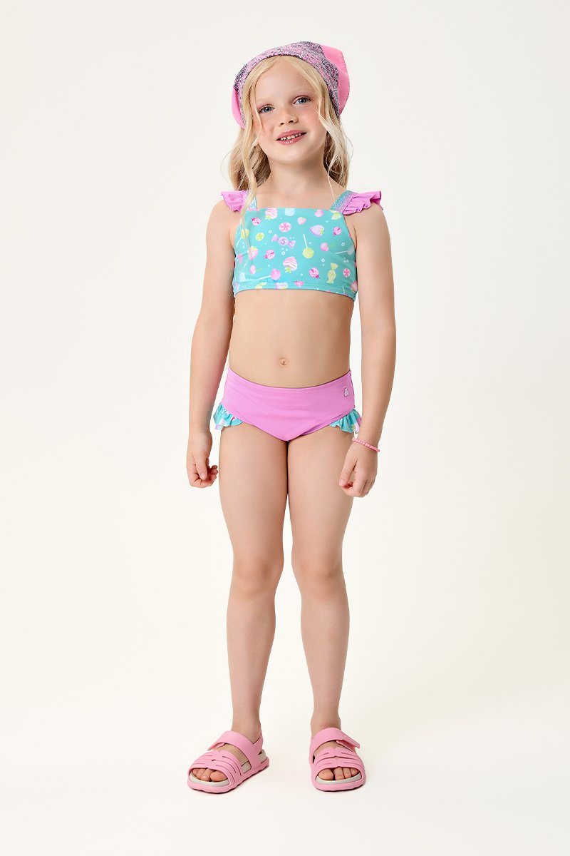 Biquíni Infantil Menina Top e Calcinha em Malha com Elastano e Proteção UV 50+