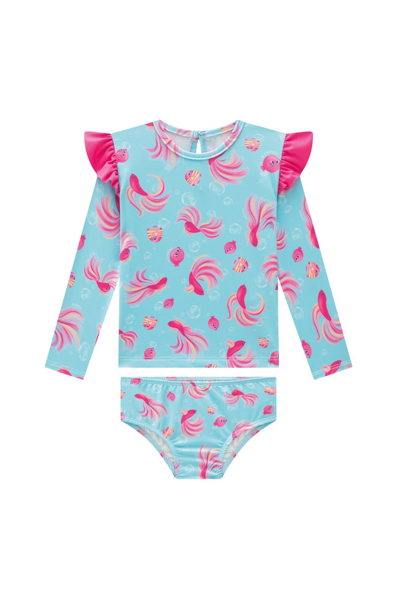 Biquíni Bebê Menina Blusa e Calcinha com Proteção UV 50+ e Estampa Sublimada