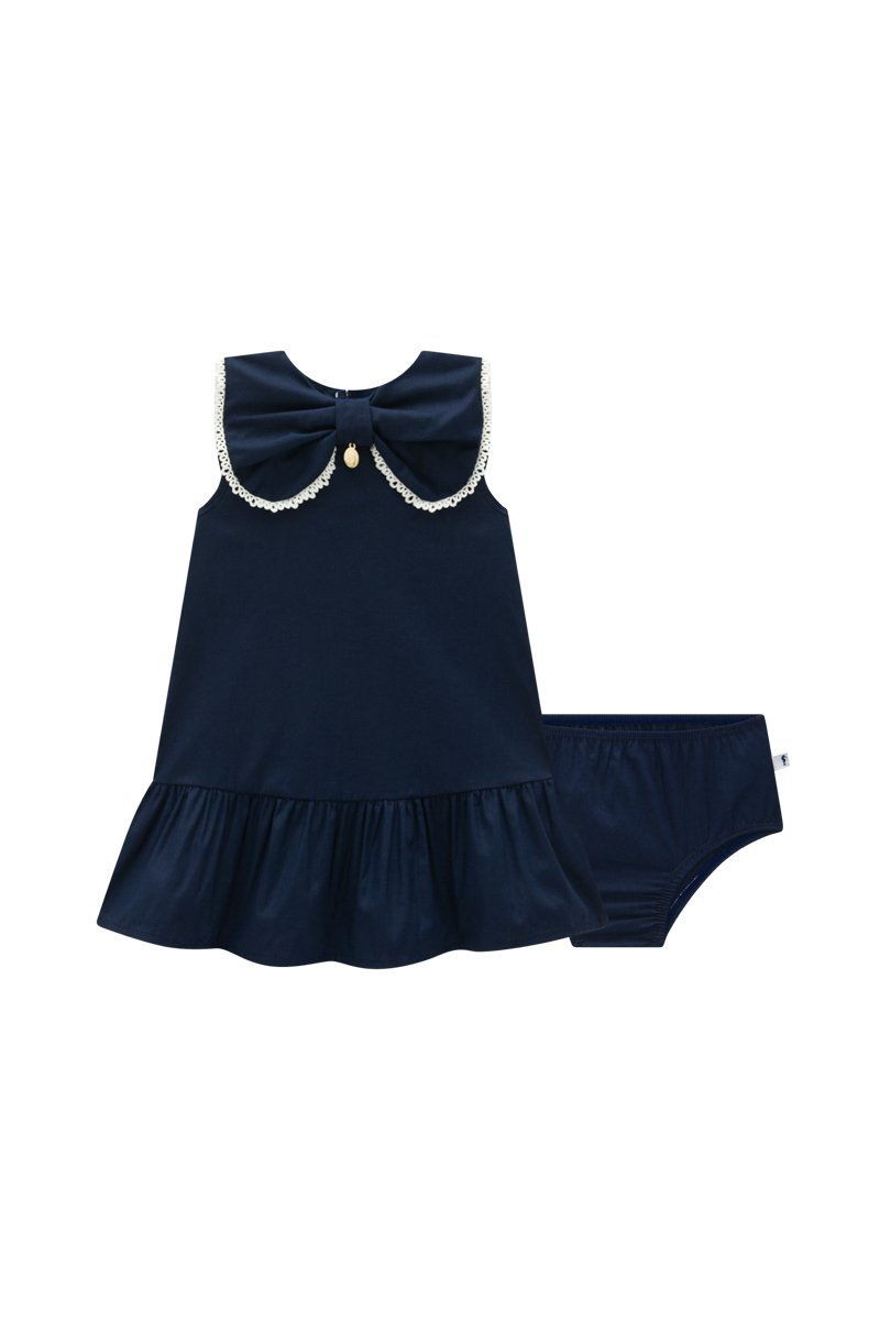 Conjunto Bebê Menina Vestido em Tricoline com Calcinha