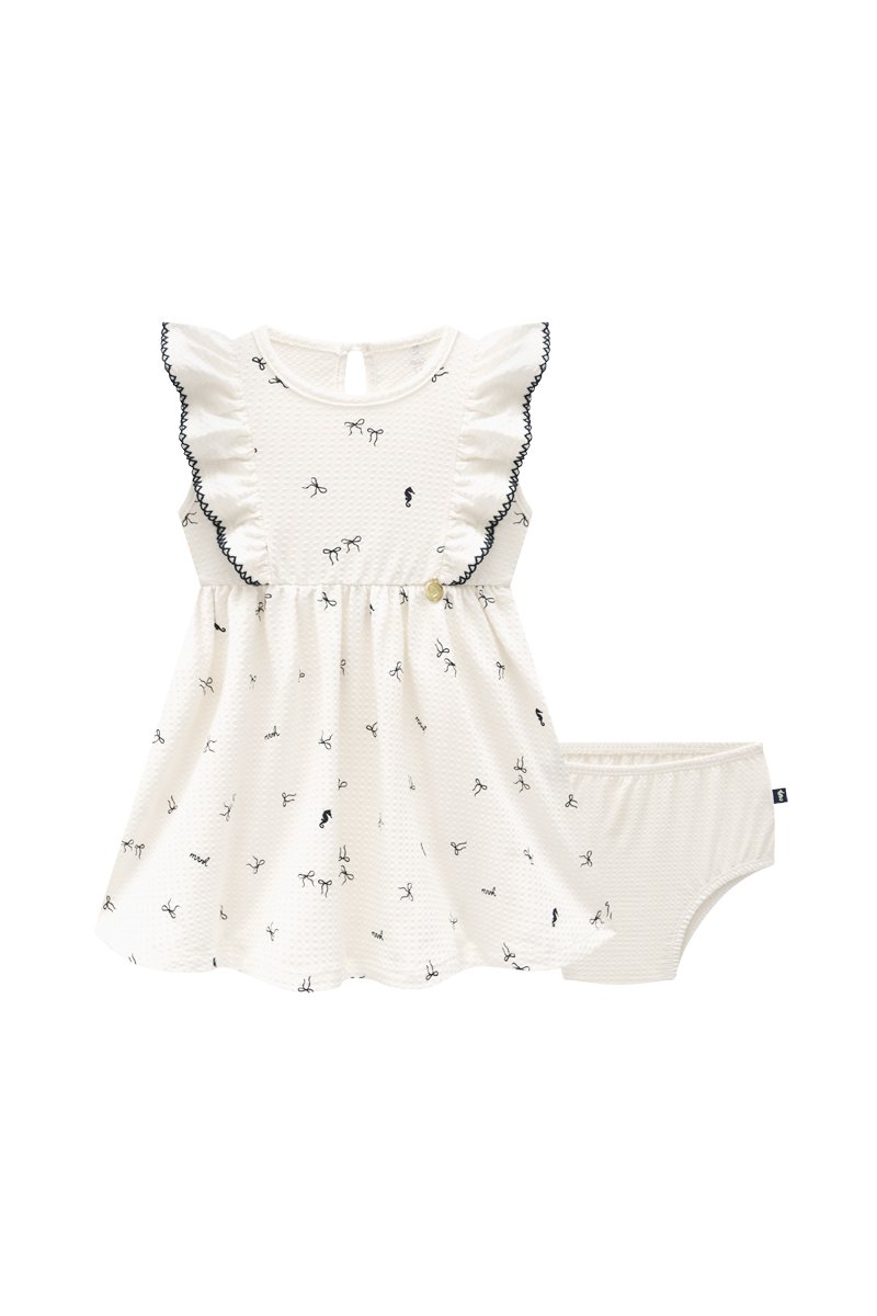 Conjunto Bebê Menina Vestido em Malha Texturizada com Calcinha