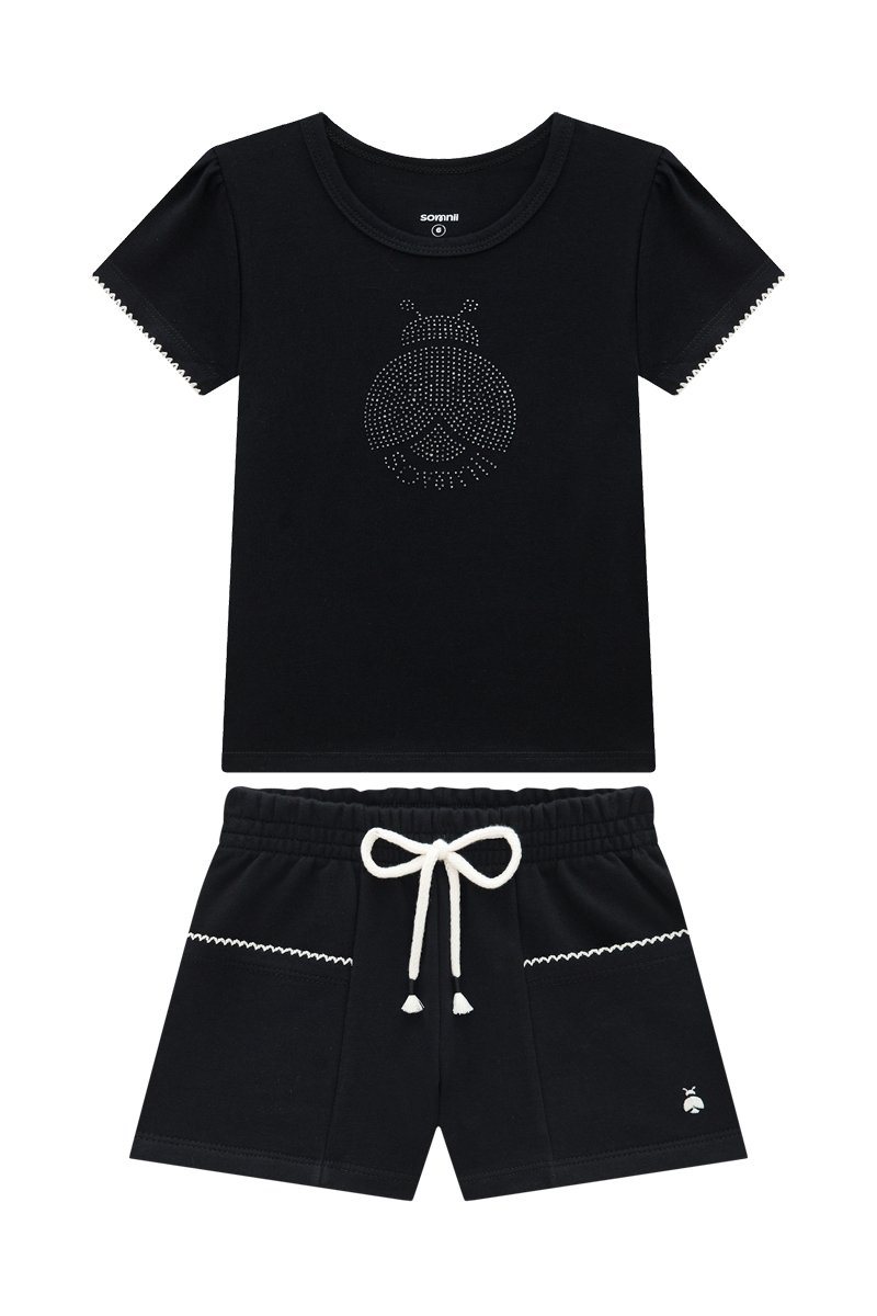 Conjunto Infantil Menina Blusa em Cotton e Short em Moletinho